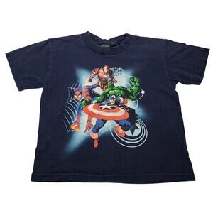 Vtg Marvel Mad Engine Iron Man Spider Man Hulk Kids Youth XS Shirt Faded